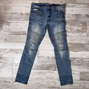 Rockstar Original‎ Natural Selection Jeans Mens 36 Blue Ultra Slim Distressed